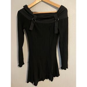 DZ Dress Womens Medium Black Off Shoulder Long Sleeve Asymmetrical D-Ring USA